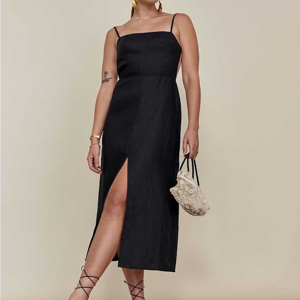 Reformation Nia Black Linen Dress 0